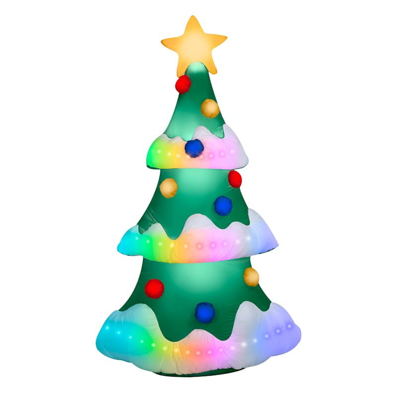 Holiday Lightshow Rainbow Wave Christmas Tree Inflatable, 9', Green, Fabric, sold by At Home | At Home