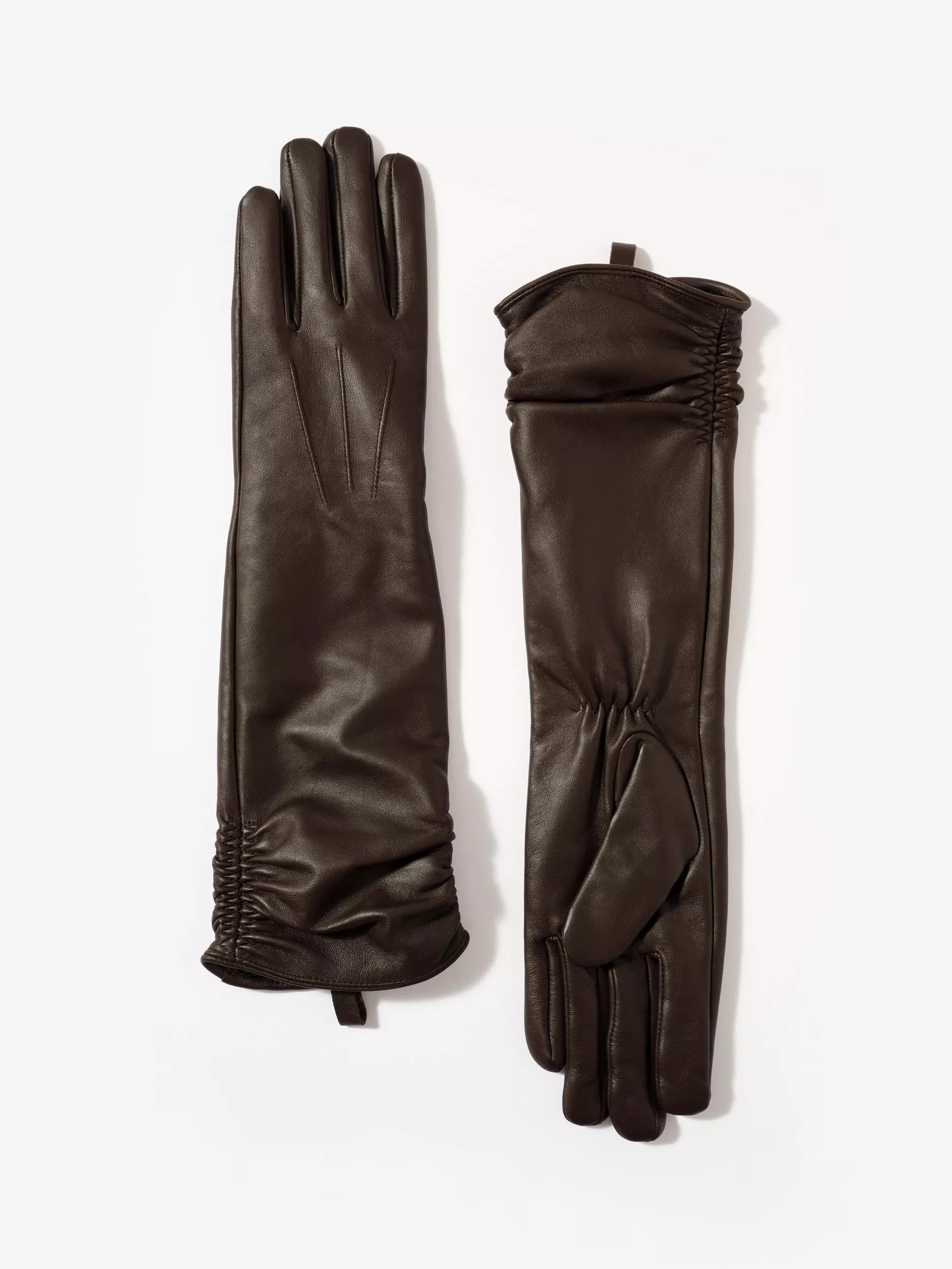 Mint Velvet Longline Leather Gloves, Brown | John Lewis (UK)
