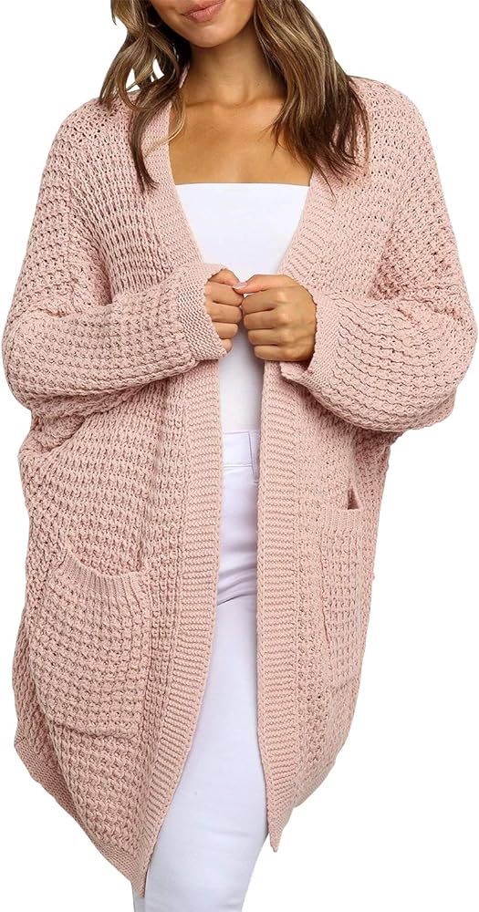 ZESICA Women's 2024 Fall Long Batwing Sleeve Open Front Chunky Knit Cardigan Sweater | Amazon (US)