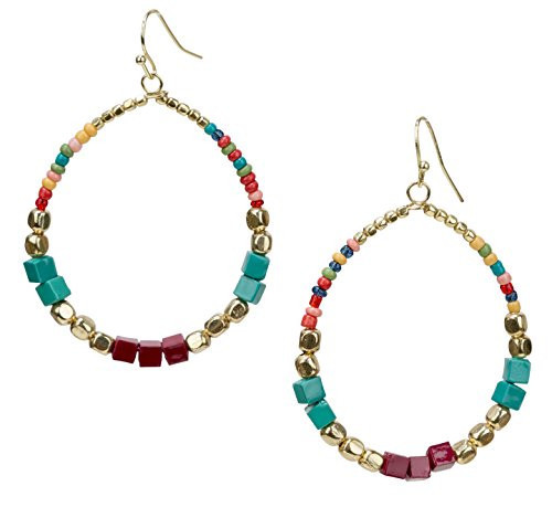 SPUNKYsoul presents "Zura" Bohemian Multi-Colored Cube Beaded Hoop Earrings for Women (Teal/Red/Cube) | Amazon (US)