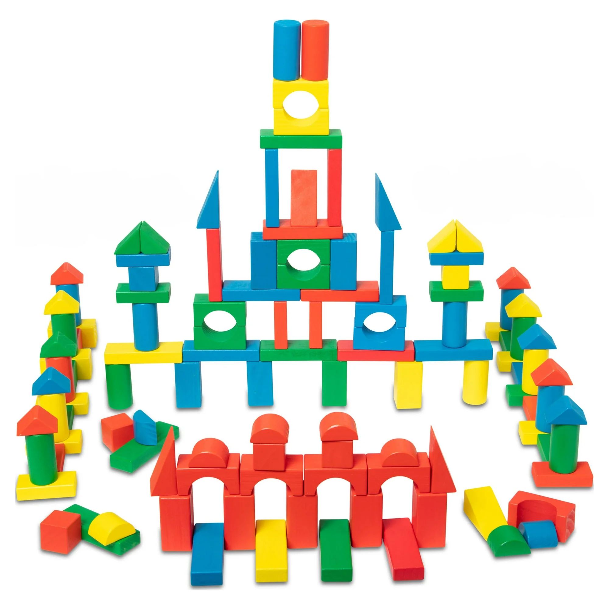 Melissa & Doug Wooden Building Block Set - 200 Blocks in 4 Colors and 9 Shapes | Walmart (US)
