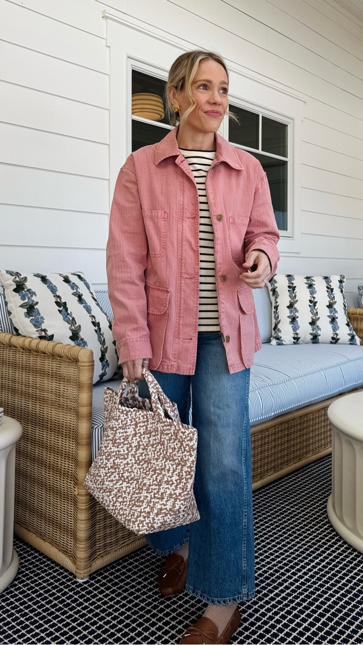 Feels like Spring! Wearing my regular size small in Alex Mill Herringbone jacket, Naghedi medium tote bag is lightweight, durable & water resistant ~ AMO jeans size up one (if not 2) ~ Anthropologie Maeve driving moccasins are buttery soft with zero break in time, true to size ~ minnow long sleeve is a thicker cotton almost between a sweatshirt and a tee, code MEETMINNOW15 off your first order ~ heaven Mayhem wind earrings make just the right statement and aren't too heavy ~ Bauble Bar everyday studs ~ xo, Claire

#LTKgrwm #LTKOver40 #LTKootd