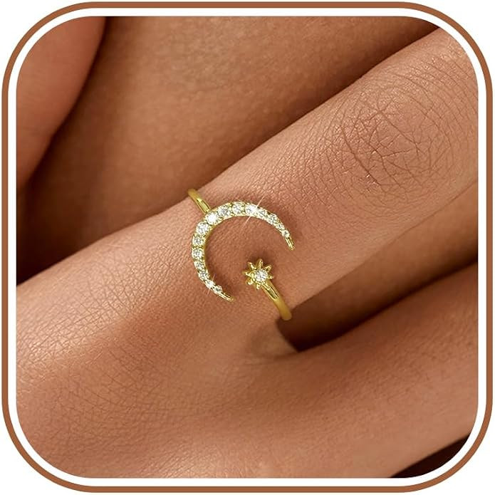 SUYACS 925 Sterling Silver Star and Moon Crescent Rings for Women Daughter | Amazon (US)