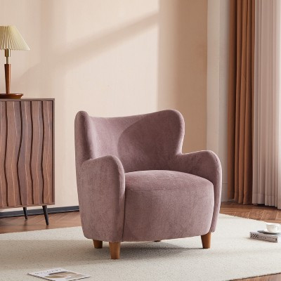 Mid-Century Modern Wingback Accent Chair, Velvet Upholstered Armchair with Solid Birch Wood Legs, Purple - ModernLuxe | Target