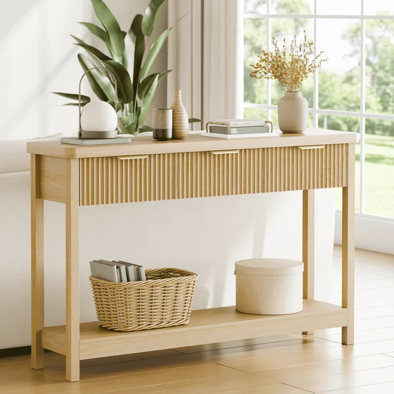 Laintene Fluted Console Table, 51" Narrow Entryway Table with 3 Drawers, Wood Console Sofa Table ... | Walmart (US)