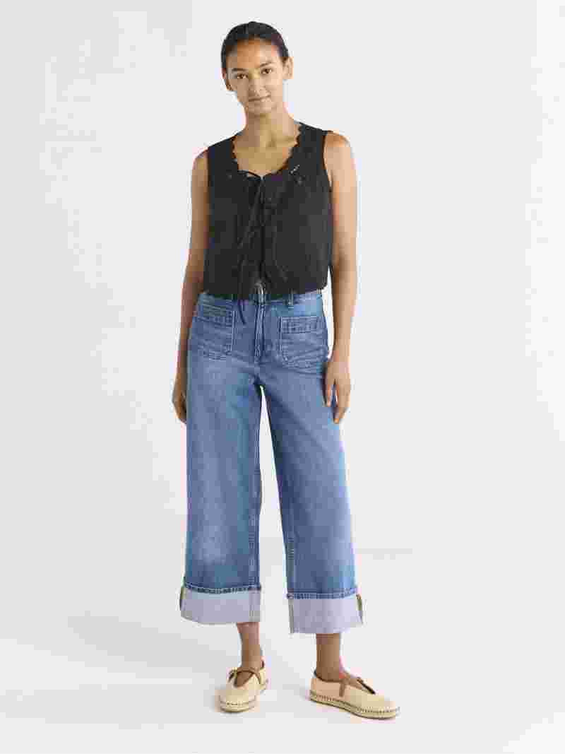 Free Assembly Women's and Women's Plus Cropped Tie Front Embroidered Cotton Top, Sizes XS-4X - Wa... | Walmart (US)