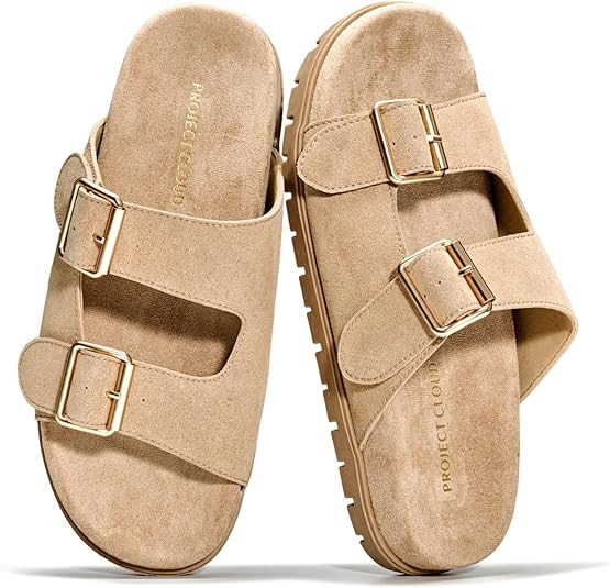 Project Cloud Genuine Leather Womens Sandals Comfortable & Non-Slip Slides for Women - Plush & So... | Amazon (US)