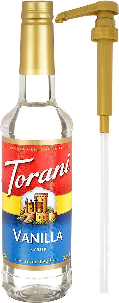 Torani Vanilla Coffee Syrup Bottle 750 ml with By The Cup Syrup Pump | Amazon (US)