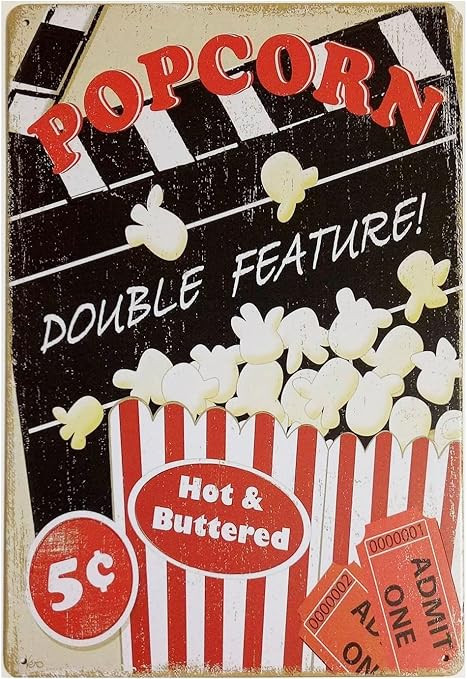UOOPAI Popcorn Metal Tin Sign Vintage Retro Art Decor House Cinema Metal Plaque Wall Poster | Amazon (US)