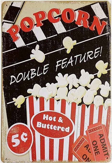 UOOPAI Popcorn Metal Tin Sign Vintage Retro Art Decor House Cinema Metal Plaque Wall Poster | Amazon (US)