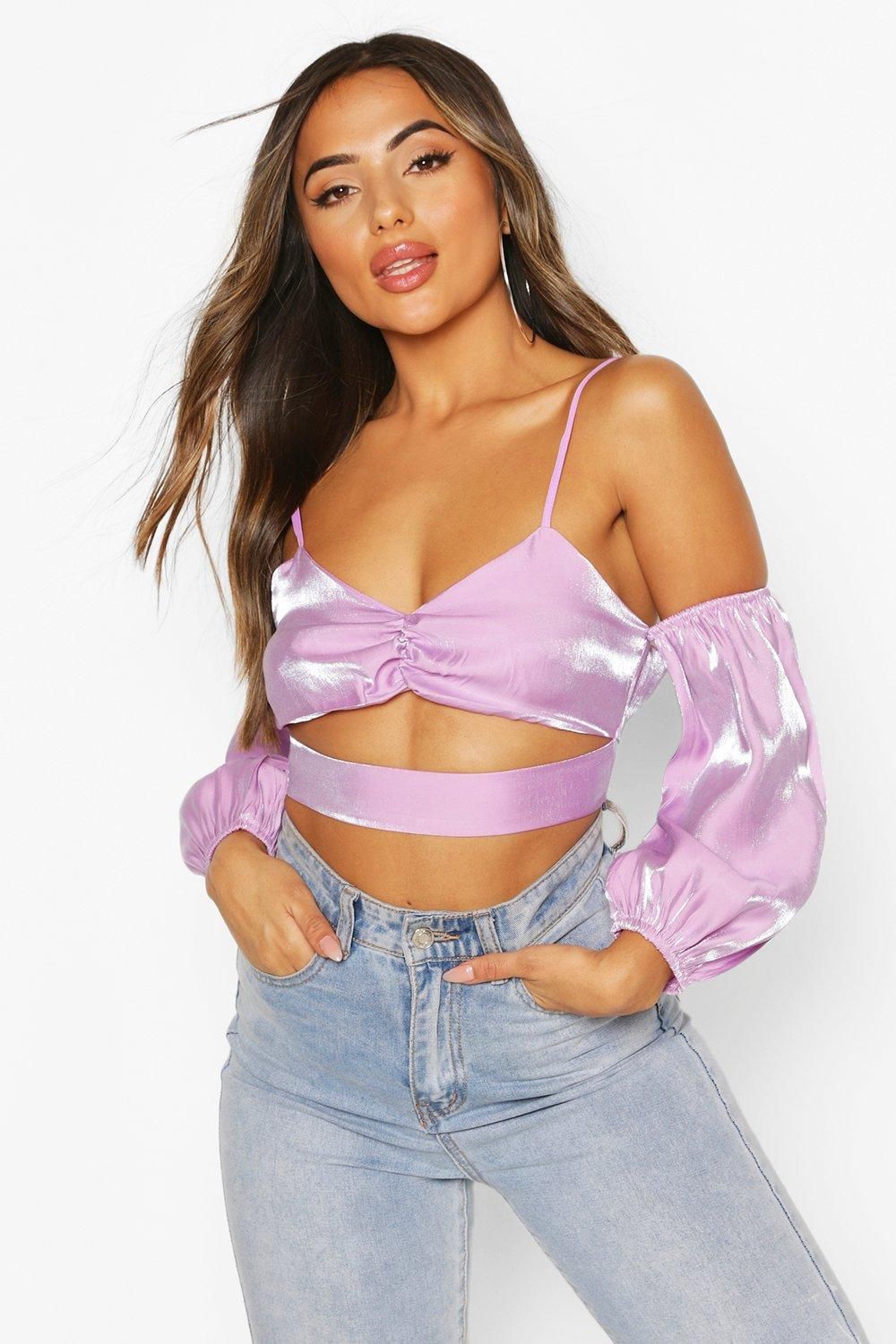 Womens Petite Organza Volume Sleeve Top - Purple - 6 | Boohoo.com (US & CA)