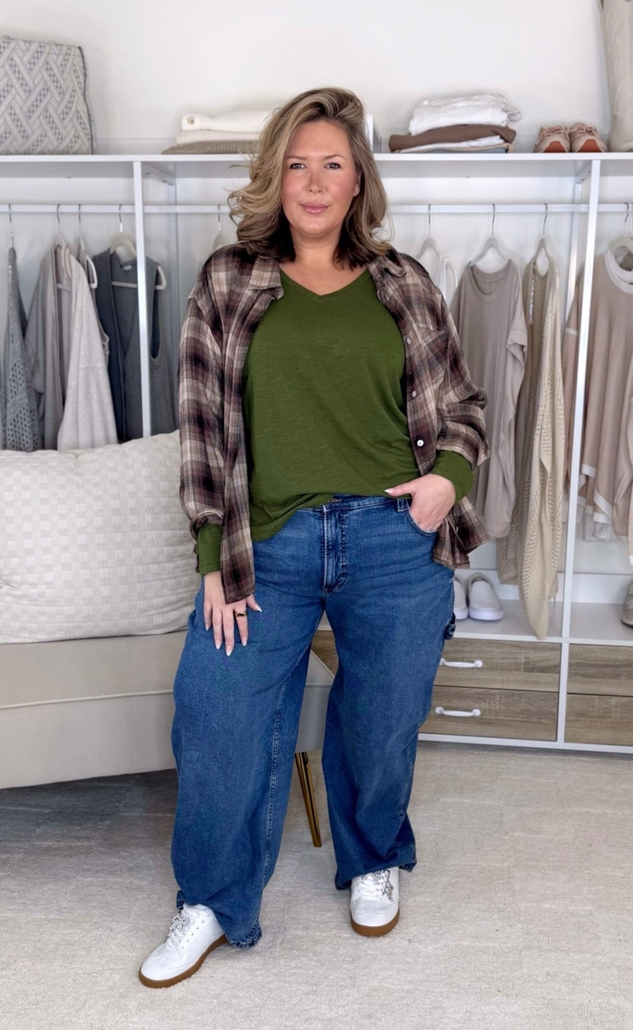 Wearing a 20W in the carpenter jeans, 3X in the plaid top and 2X in the green top! Size up in both!

Plus size fashion, Walmart fashion, affordable fashion, winter outfit ideas, winter layers, midsize fashion, midsize fashion, ootd, mom style

#LTKMidsize #LTKOver40 #LTKPlusSize