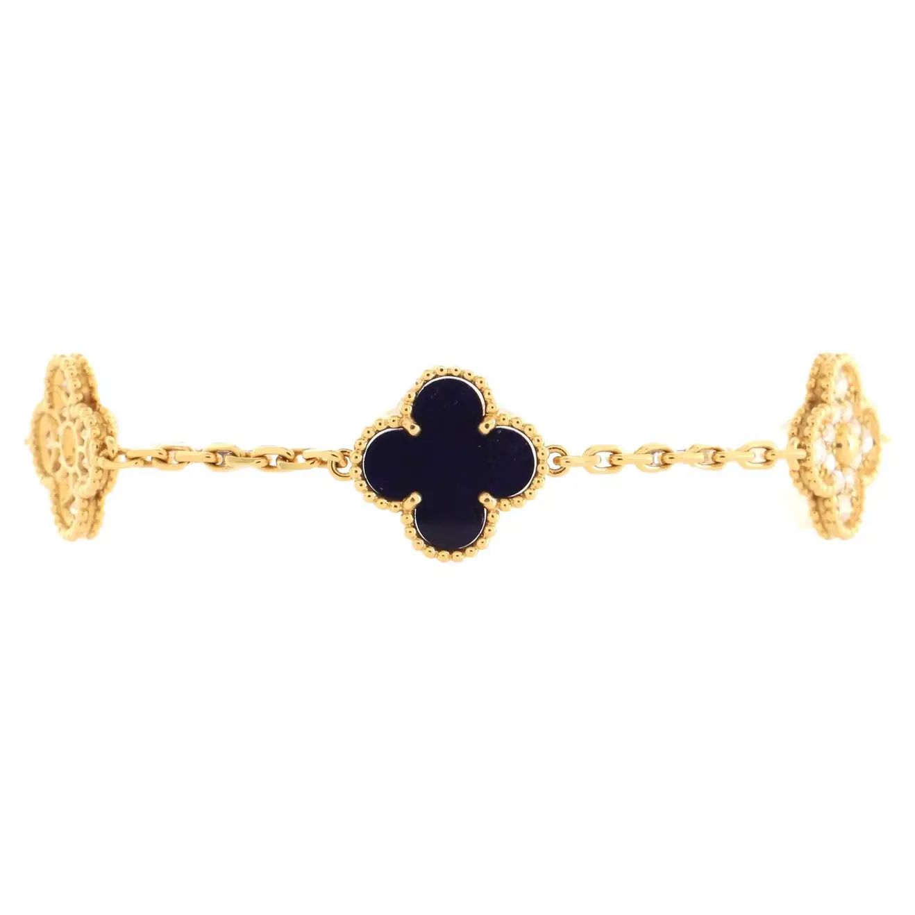 Van Cleef and Arpels Vintage Vendome Edition Alhambra 5 Motifs Bracelet 18k Yellow For Sale at 1s... | 1stDibs