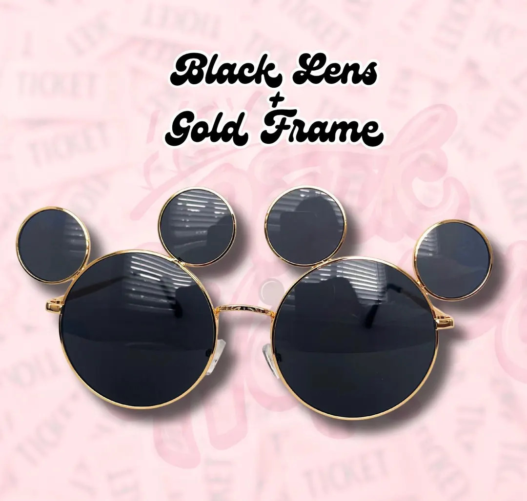 Mickey Mouse Sunglasses: Gold Frame, Black Lens, Oversized, UV400 | Etsy (US)
