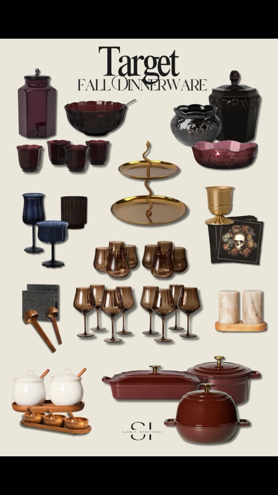 Target nailed it with this fall dinnerware collection! The moody glassware, deep jewel tones, and gold accents look so high-end but are totally affordable. I’m obsessed with the smoky wine glasses, marble salt and pepper set, and that snake-handle tiered tray (talk about a conversation piece!). This is how you get old money dinner party vibes on a Target budget.


#LTKHome #LTKSeasonal