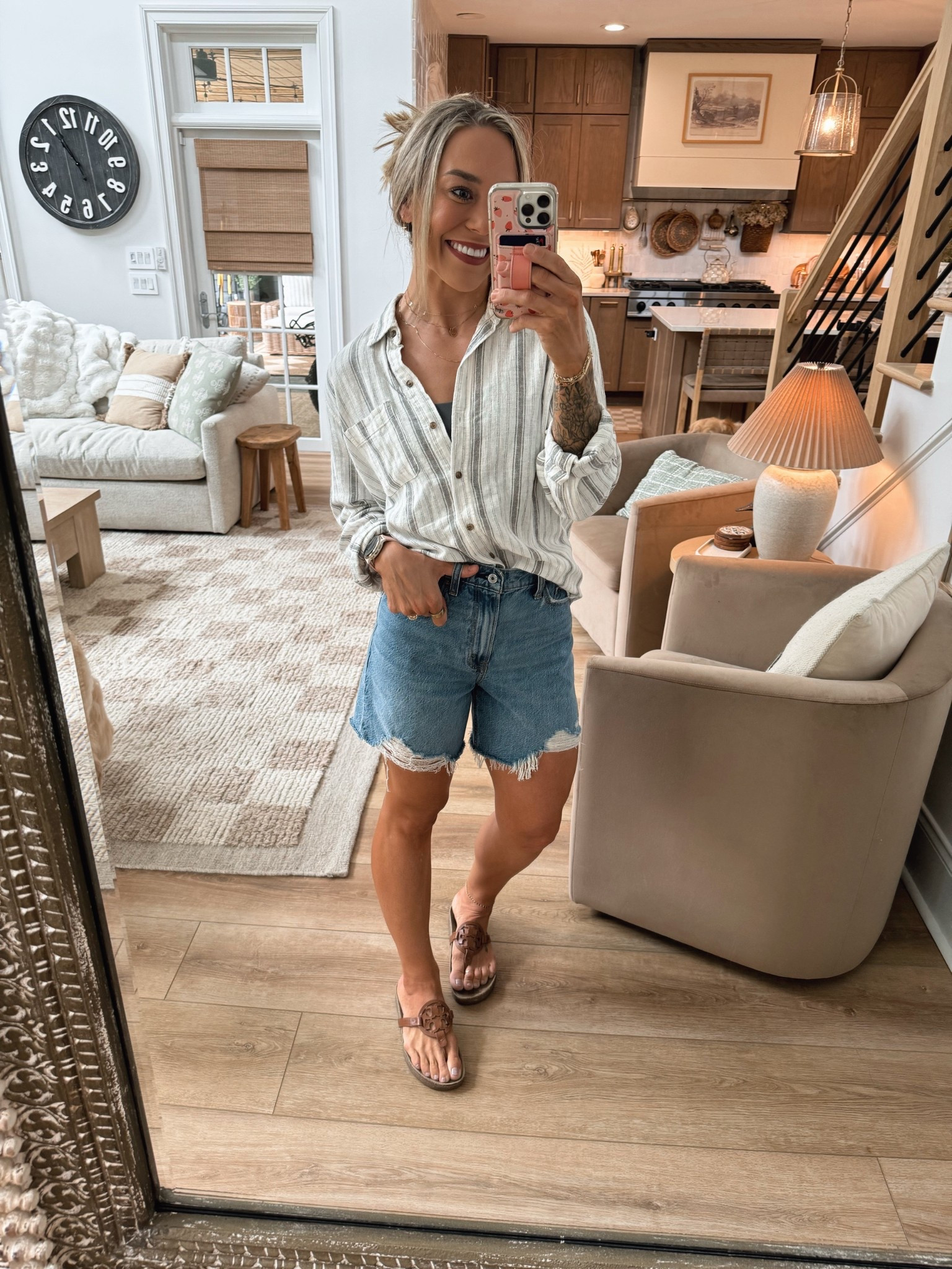Casual & comfy for spring✨ love a classic button up & this one is perfect & lightweight for the warmth! Totally could unbutton it too & style it that way! In the S! 

Shorts are last year from Abercrombie — love this fit! This is the high rise loose short! 🤌🏼 lip color is a SPLURGE & the only one I own but the color is so freaking gorgeous - Je Rêve - blushy nude💄code SAVEMORE right now for the Sephora sale if you’re a Rouge member! 😍

Spring fit / target finds / denim / casual style / Holley Gabrielle  

#LTKSeasonal #LTKStyleTip #LTKFindsUnder50