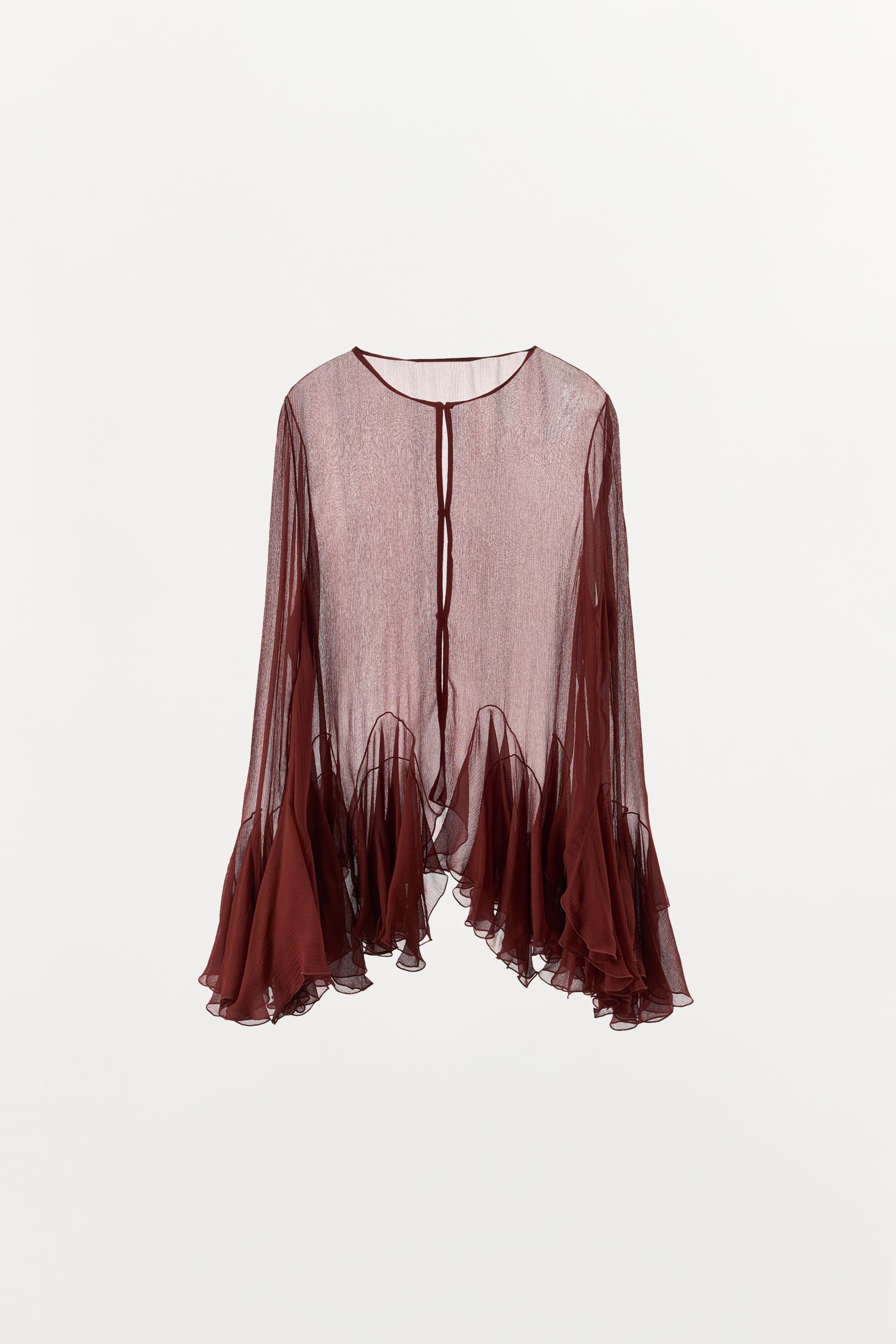 Zara - Ruffled Georgette Shirt - Ecru - L - Woman | Zara US