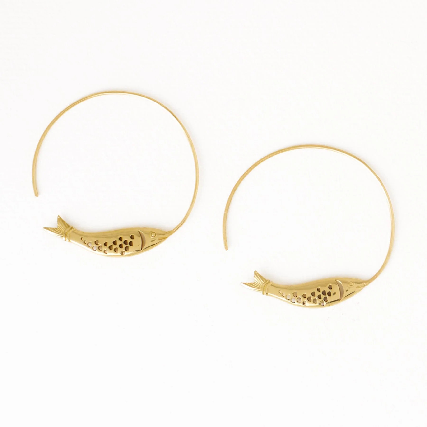 Wren Fish Hoop Earrings Brass | INK+ALLOY