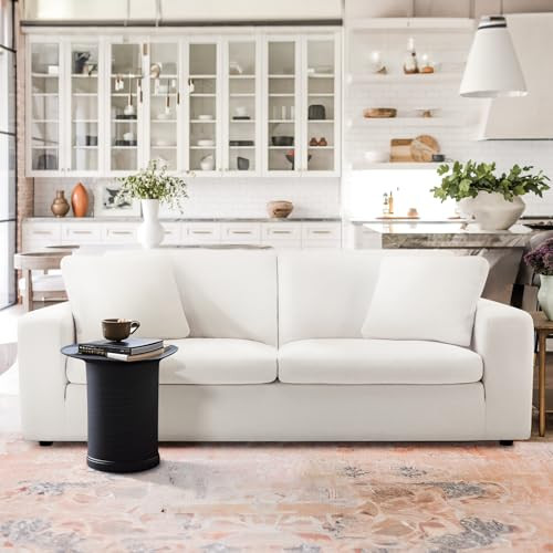 COLAMY 90" Modern Sofa Couch for Living Room, Removable Back and Seat Cushions, Deep Seat, Wide Square Armrests and Wood Legs, White | Amazon (US)