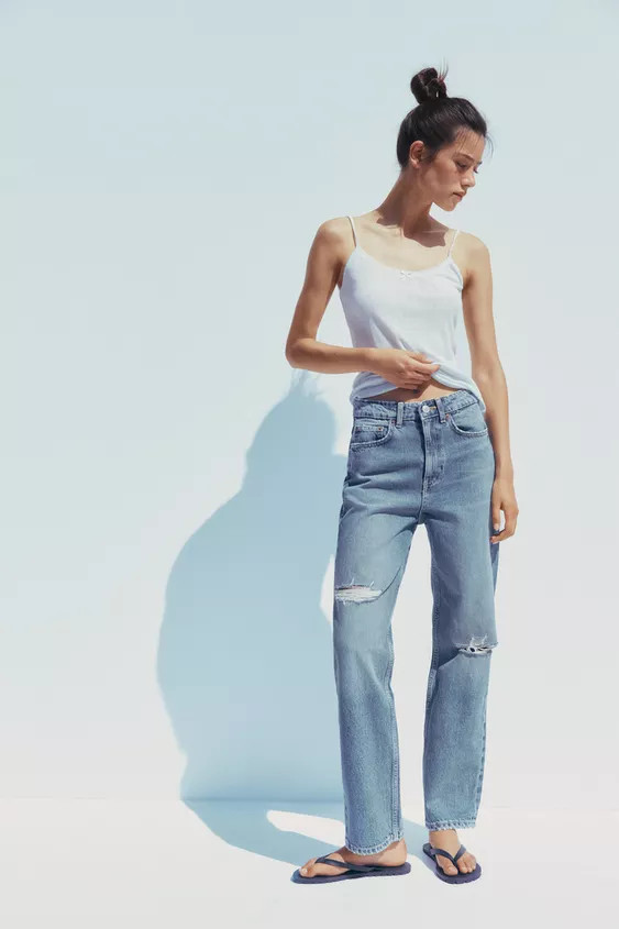 TRF RIPPED HIGH-WAIST MOM JEANS | Zara UK