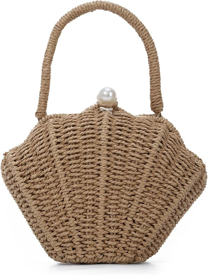 GOKTOW Women Straw Woven Handbag Shell Shape Clutch Straw Summer Bag Rattan Crossbody Bags Vacati... | Amazon (US)