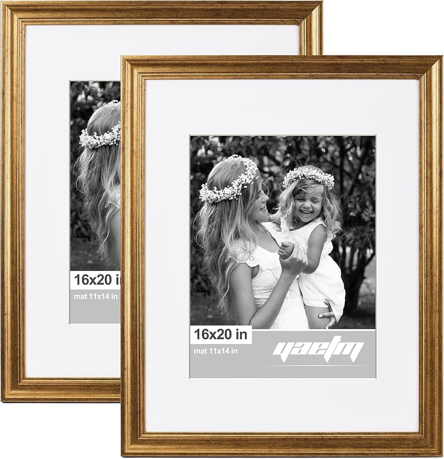 Yaetm 16x20 Picture Frame Matted to 11x14 Set of 4, 1.4” Wide Molding & Rustic Gold Poster Frames 16 | Amazon (US)