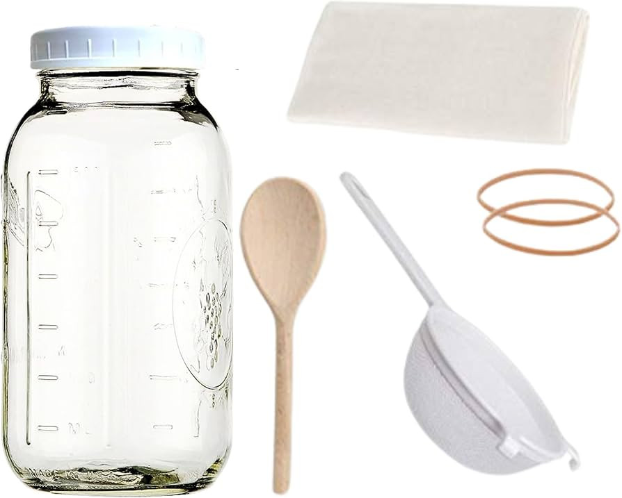 Jarming Collections Complete Kefir Starter Kit/Kombucha Fermentor Kit-1 Mason Jar Wide Mouth-Plas... | Amazon (US)