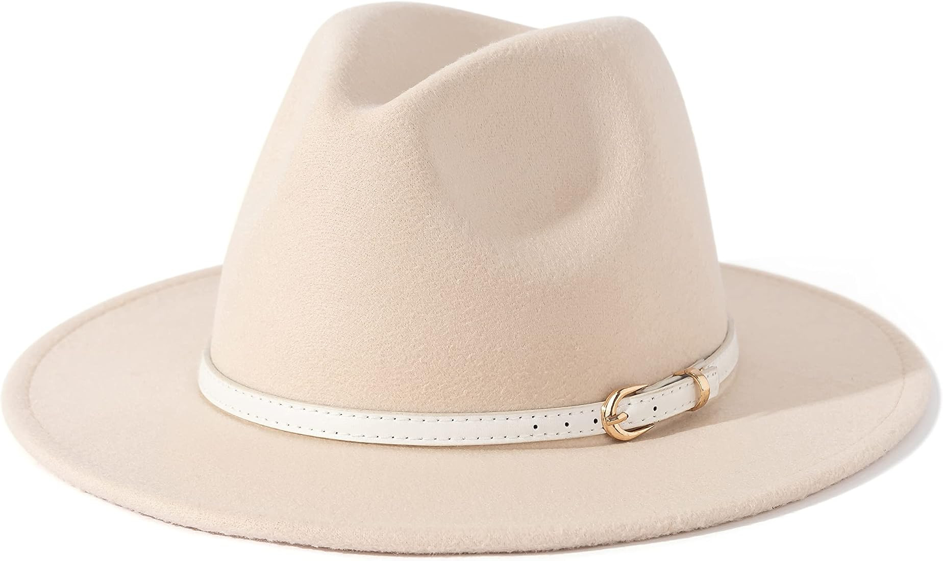 Women Classic Felt Fedora Wide Brim Hat with Belt Buckle | Amazon (US)