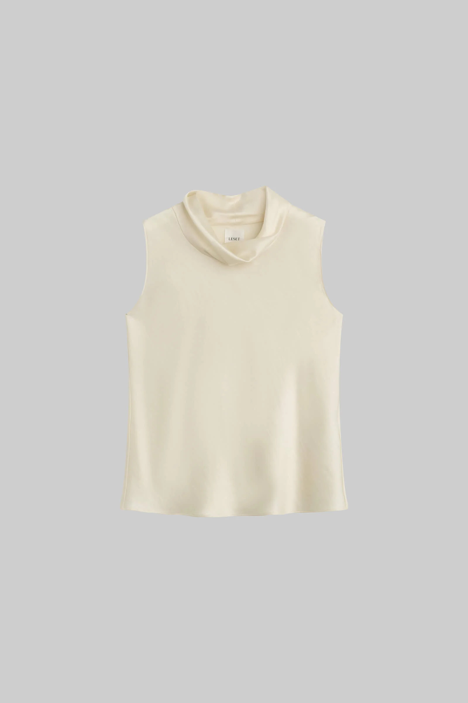 LESET Barb Sleeveless Cowl Neck in Creme in Satin | LESET