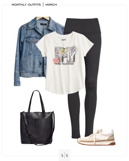 Monthly outfit planner : MARCH looks | #leggings #graphictee #athleisure #sneakers #casualchic #springoutfit | See entire calendar on thesarahstories.com ✨

#LTKstyletip
