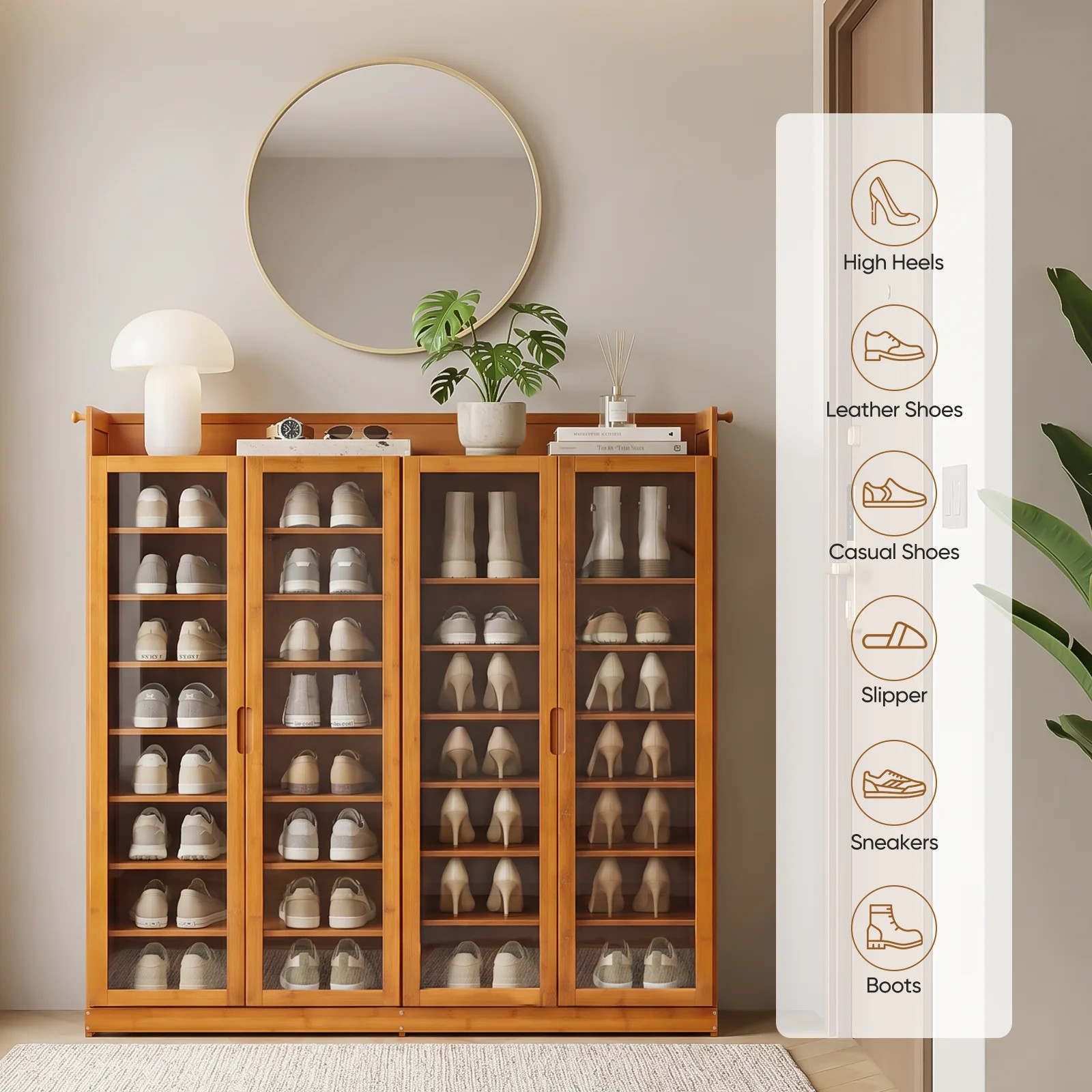 9 Tiers 45 Pairs Storage Free Standing Shoe Rack, Stand Sneakers Bamboo Cabinet for Home Hallway | Wayfair North America
