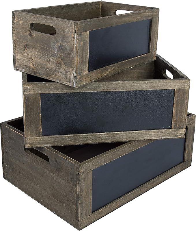MyGift Rustic Brown Wood Nesting Crates - Decorative Pantry Home Decor Storage Boxes with Chalkbo... | Amazon (US)