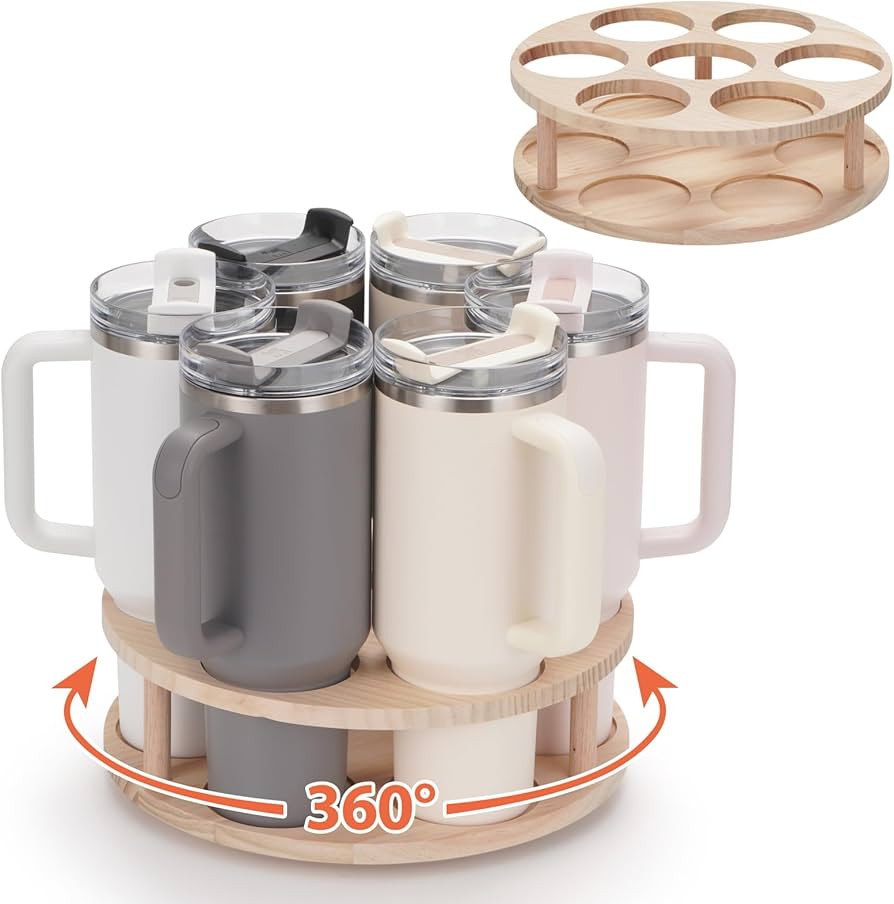 Rotatable Water Bottle Organizer for 30 /40oz Stanley Tumbler with Handle, Wood Stanley Cup Holde... | Amazon (US)