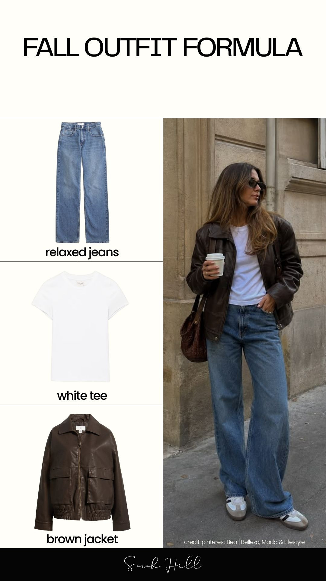 Fall outfit formula: relaxed jeans, white tee, brown leather jacket 

 #LTKootd #LTKSeasonal
