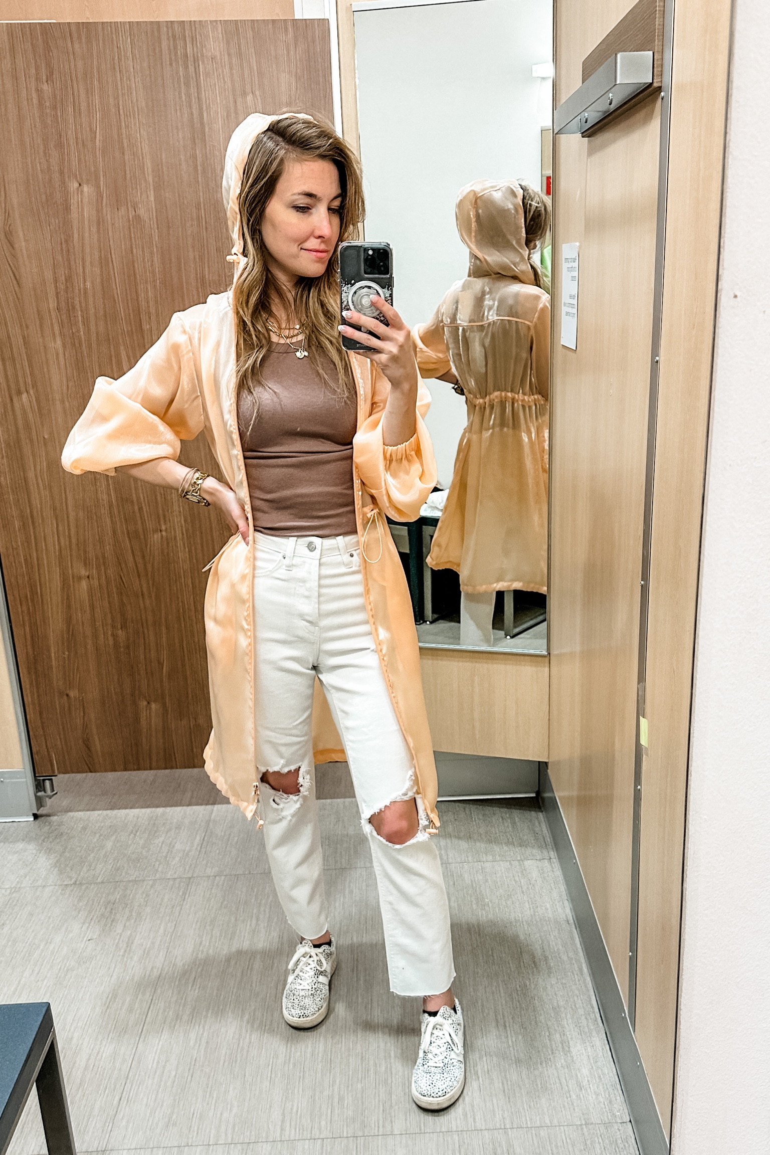 Sheer cinched waist, hooded jacket. Casual fit with a stylish sheen and two side pockets ripped white straight leg jeans. And ribbed tank.

Mom fit- chic style- spring style 
#target #spring #distressedjean #street style 

#LTKstyletip #LTKSale #LTKunder50