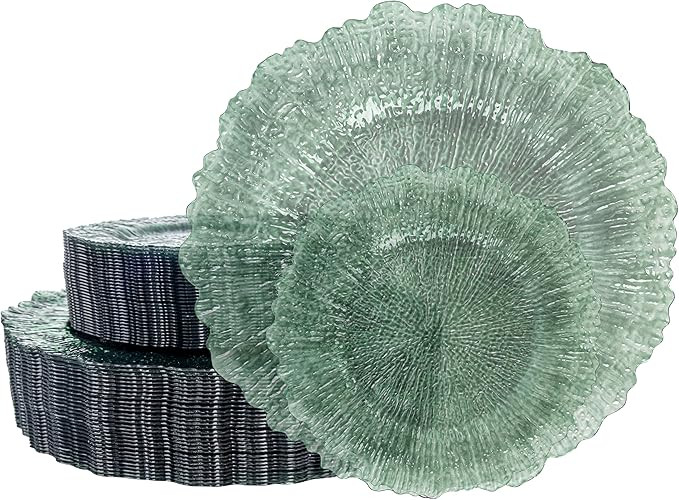 U-QE 60PCS Clear Green Plastic Plates - Green Plates Disposable Heavy Duty - Disposable Plastic P... | Amazon (US)