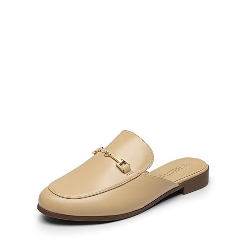DREAM PAIRS Mules for Women Flats Comfortable Buckle Mules Slip on Slides Backless Loafers Shoes,Size 9,Nude-Pu,SDML2401W | Amazon (US)