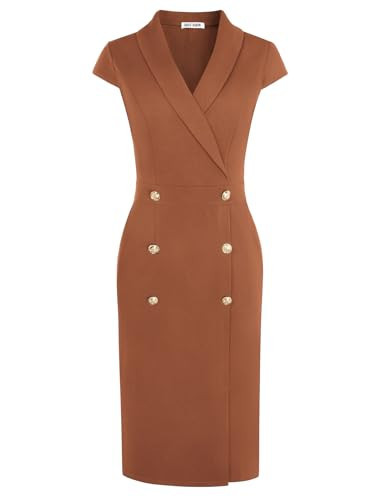 GRACE KARIN Women Work Bodycon Dresses 2025,Business Office Midi Cap Sleeve Button Pencil Formal Outfits with Pockets Brown 8 | Amazon (US)