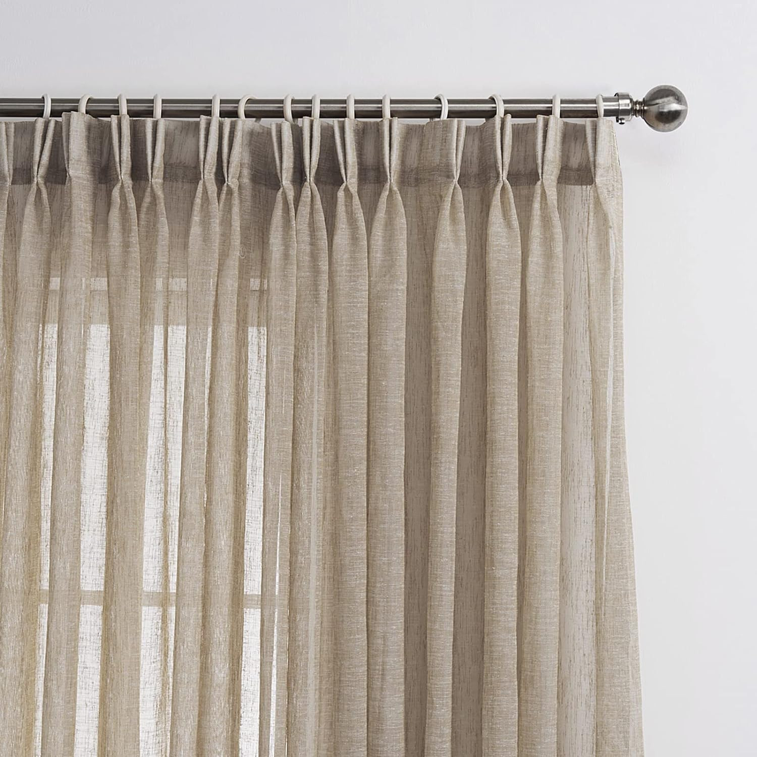 LANTIME Brown Semi Sheer Curtains, Faux Linen Double Pleated Extra Long Window Sheer Curtains Pan... | Amazon (US)