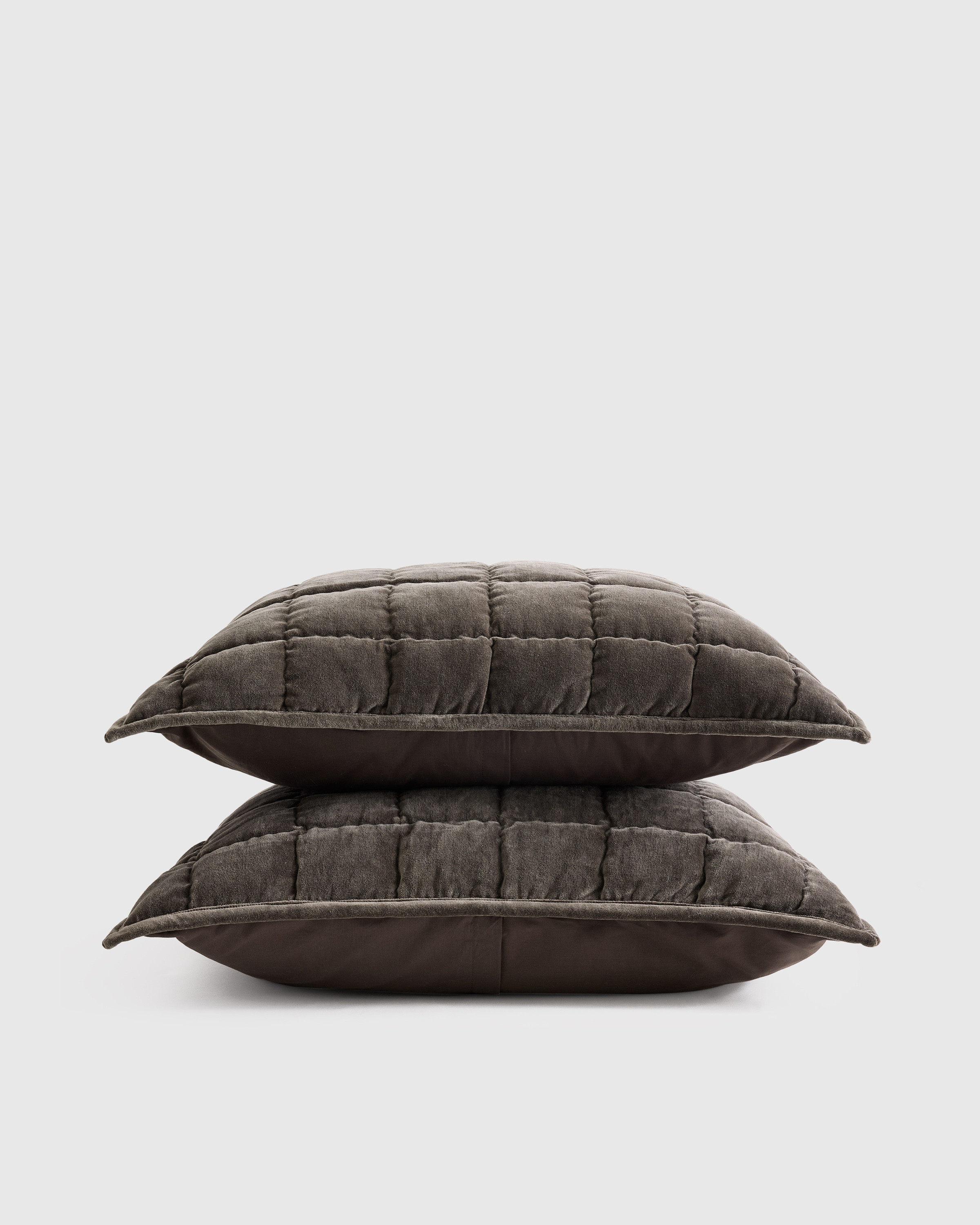 Quince | Cotton Velvet Quilted Sham Set in Greystone, Size Standard | Quince
