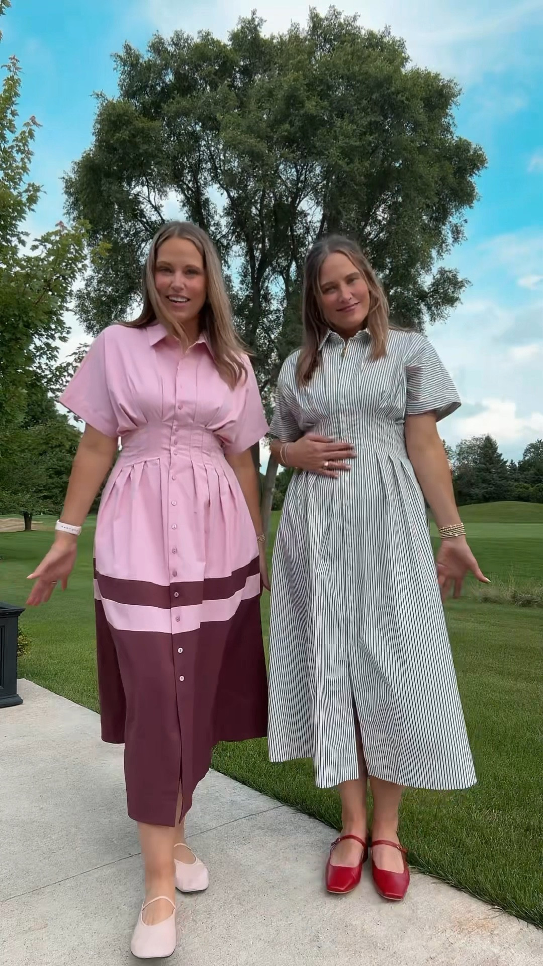 Love these dresses!  You can wear them so many ways!!  And hurry on the pop of red shoes!!  They are amazing!!  And comfy too!!  Don’t let these sell out before you get the chance. The pink dress has sold out before!  Just an FYI. We have size mediums in dresses! 
@anthropologie #anthropologiepartner

#LTKOver40 #LTKVideo #LTKStyleTip