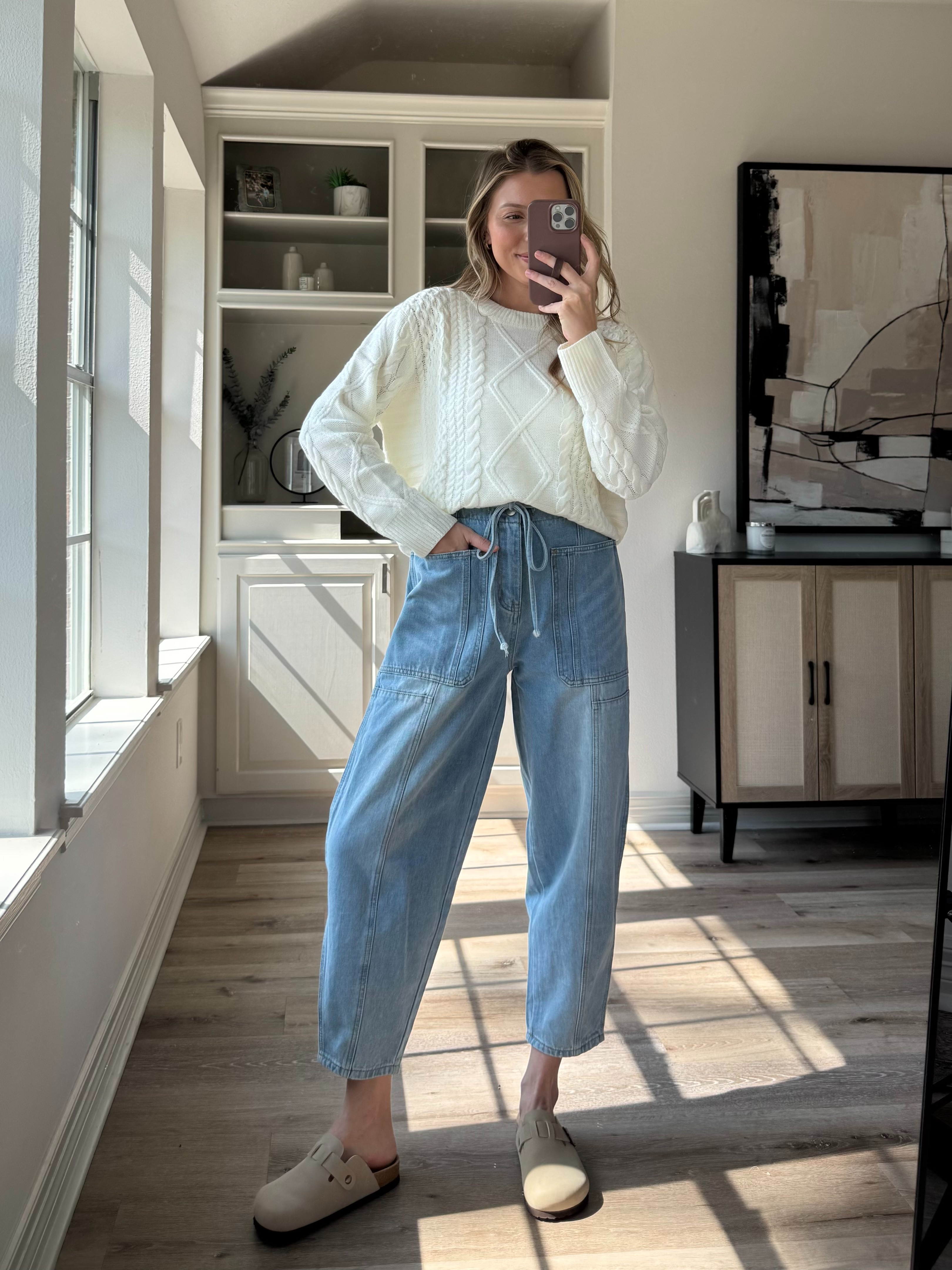 Cute and comfy fall style! Loving this oversized cable knit sweater. Wearing M in both sweater and stretchy jeans!  

 