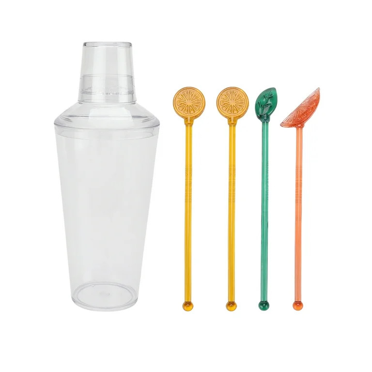 Mainstays by Becky G. & Alejandra Acrylic Cocktail Shaker with Mixing Swizzle Sticks Set, Clear | Walmart (US)