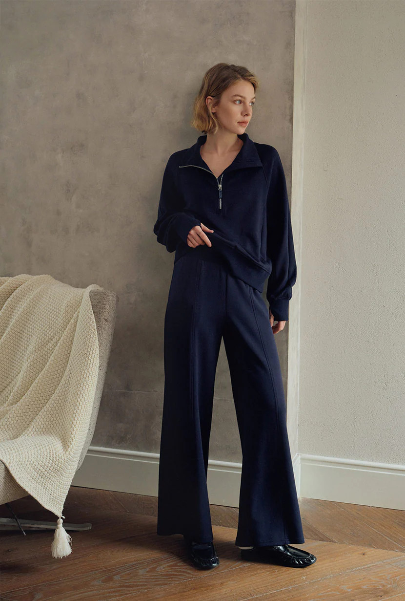 Chase Cotton Straight Leg Pants - Navy | Petite Studio NYC