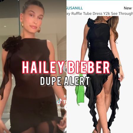 Hailey Bieber Y2K dress dupe on Amazon! Under $25!! Comes in 13 different colors and styles! Women Sexy Ruffle Tube Dress Y2k See Through Bodycon Dress. Hailey Bieber style. Hailey Bieber summer 2023 fashion trends 

#LTKFind #LTKSeasonal #LTKsalealert