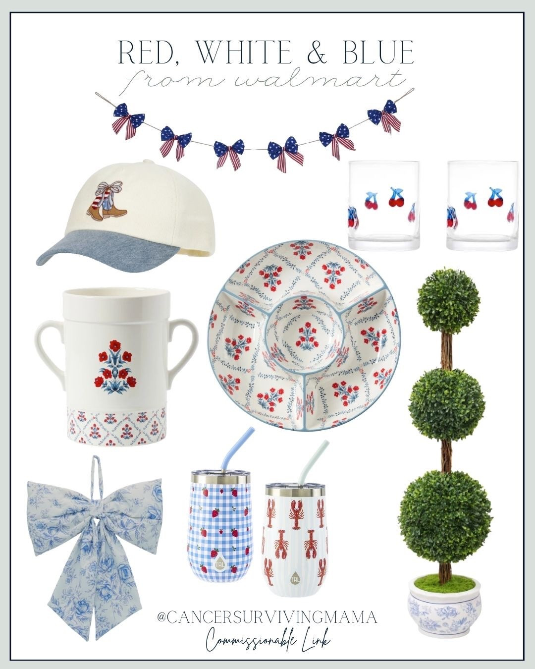 Red white and blue home decor from Walmart 🇺🇸 affordable patriotic finds for Memorial Day and Fourth of July hosting, everyday summer decor and cute entertaining pieces.

Bow garland, cherry glasses, block print serving tray, tumblers, hat + more… all budget-friendly and easy to style for summer 🩵

red white and blue decor | patriotic home decor | american style decor | walmart home finds | affordable home decor | summer hosting essentials | fourth of july decor | memorial day decor | preppy home decor | block print decor | cherry glass cups | bow garland | summer entertaining | walmart finds

#LTKSeasonal #LTKdayinmylife #LTKHome