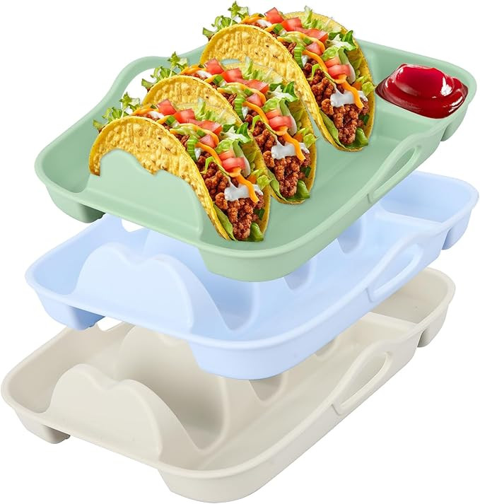 Klyrnd Silicone Taco Holder Set of 3, Reusable Taco Plate with Dividers for Hard & Soft Shells - ... | Amazon (US)