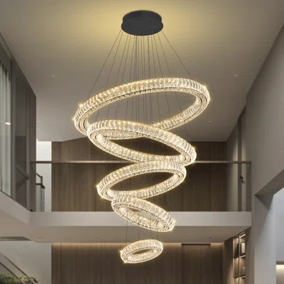 D40''x H150''5 Layer Black Spiral Crystal Ring Chandelier Led Dimmable 2700k-6000k | Wayfair North America