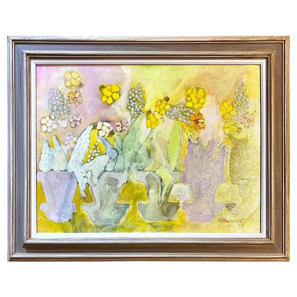 Paint on Canvas Abstract Still Life of Spring Flowers, signed Bogard, 1972 | 1stDibs