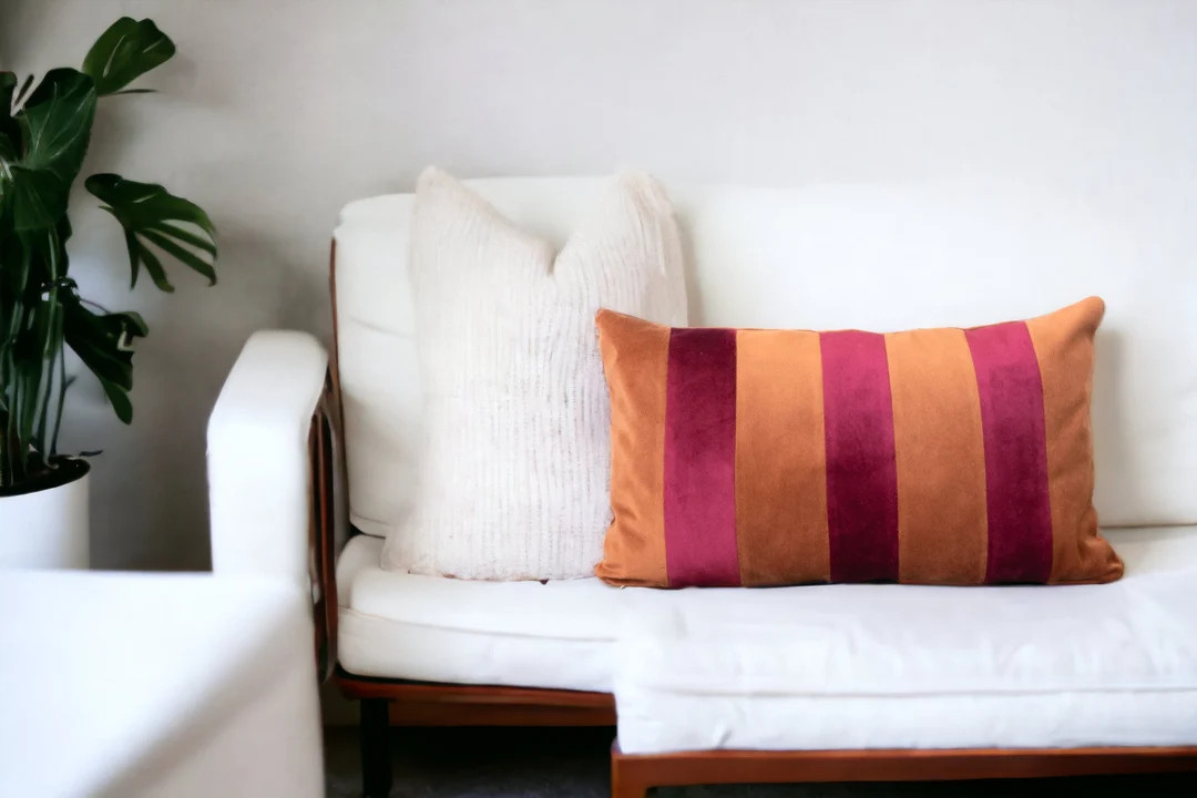 Stripe Pillow Case, Velvet Lumbar Pillow Cover, Cushion Cover, Bolster Pillow Cover, Throw Pillow... | Etsy (US)